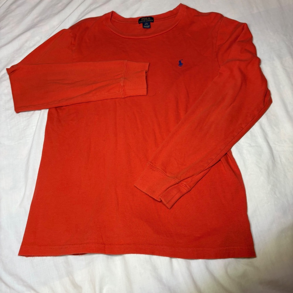 Polo Ralph Lauren Kids L 14-16‎ Orange Long Sleeve Cotton Tee Blue Pony Logo